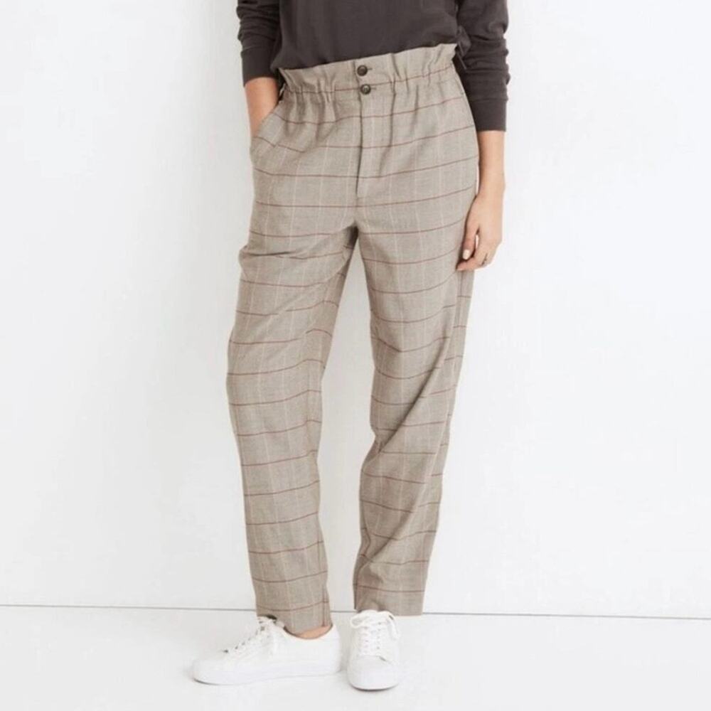 Madewell Paperbag High Rise Tapered Cropped Pants Plaid Size 10 NWOT - Picture 7 of 8